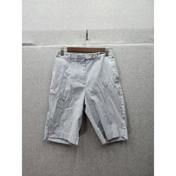 Lands End Womens High Rise Blue & White Striped Cotton Blend Shorts Size 8 - Picture 1 of 7